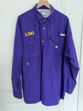 Columbia Men’s PFG LSU Tigers Long Sleeve Shirt | purple | XXL